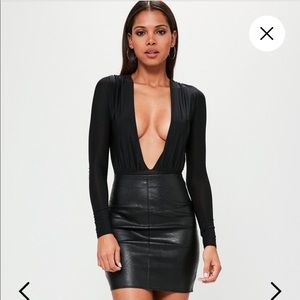 Missguided Black Slinky Deep Plunge Bodysuit